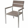 Bfm Seating BFM Seaside Soft Gray Stackable Aluminum Armchair with Gray Synthetic Teak Back and Seat 163PH201CGRT